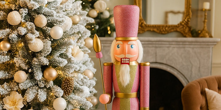 Spărgător de nuci roz cu sclipici și sceptru auriu