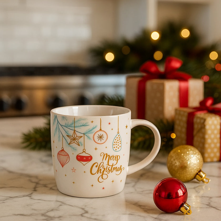 Cană Merry Christmas cu globuri