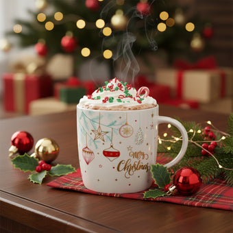 Cană Merry Christmas cu globuri