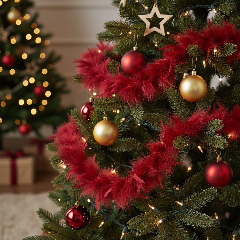 Ghirlandă decorativă din pene vișinii