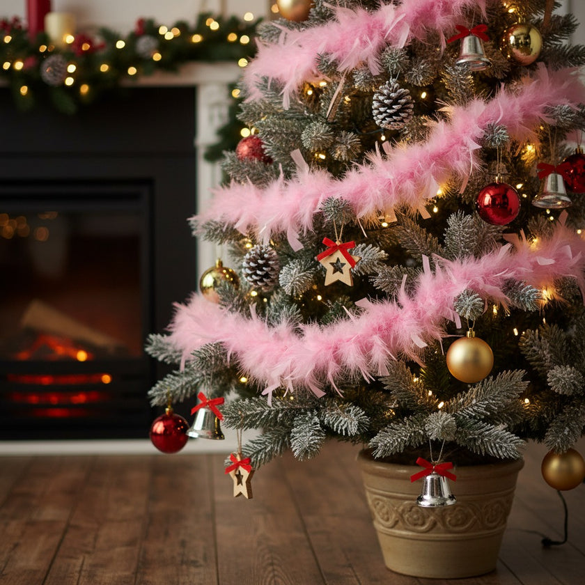 Ghirlandă decorativă din pene roz