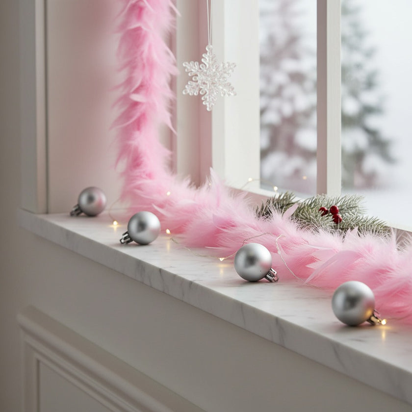 Ghirlandă decorativă din pene roz