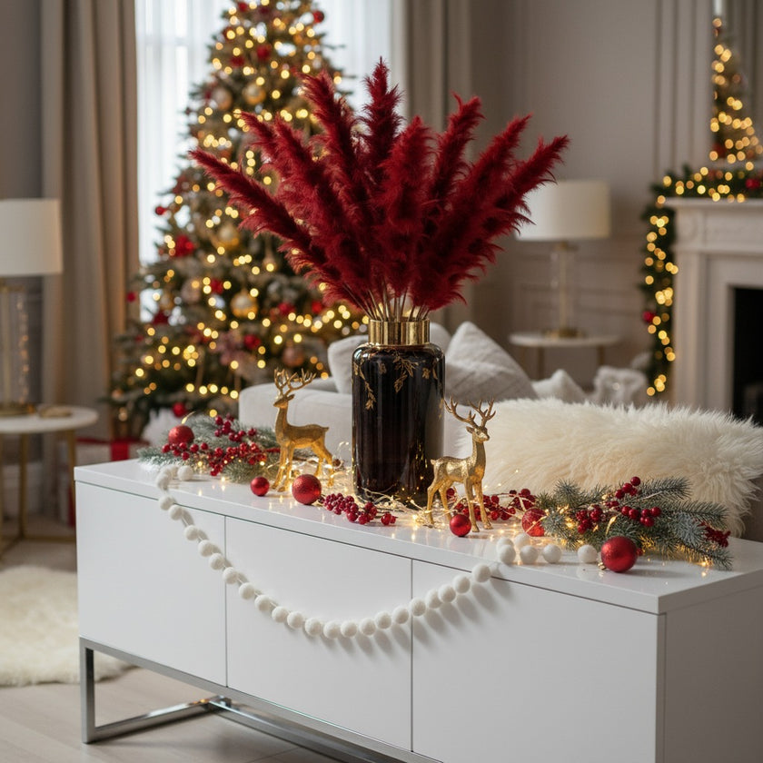 Ramură decorativă din pene vișinii