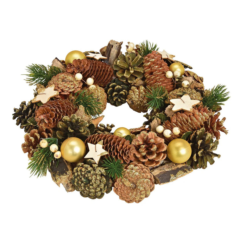 Coroniță Crăciun cu conuri și stele 33cm