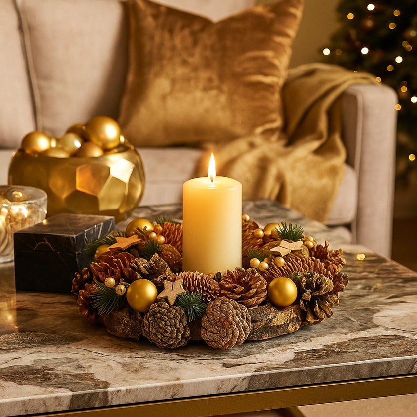 Coroniță Crăciun cu conuri și stele 33cm