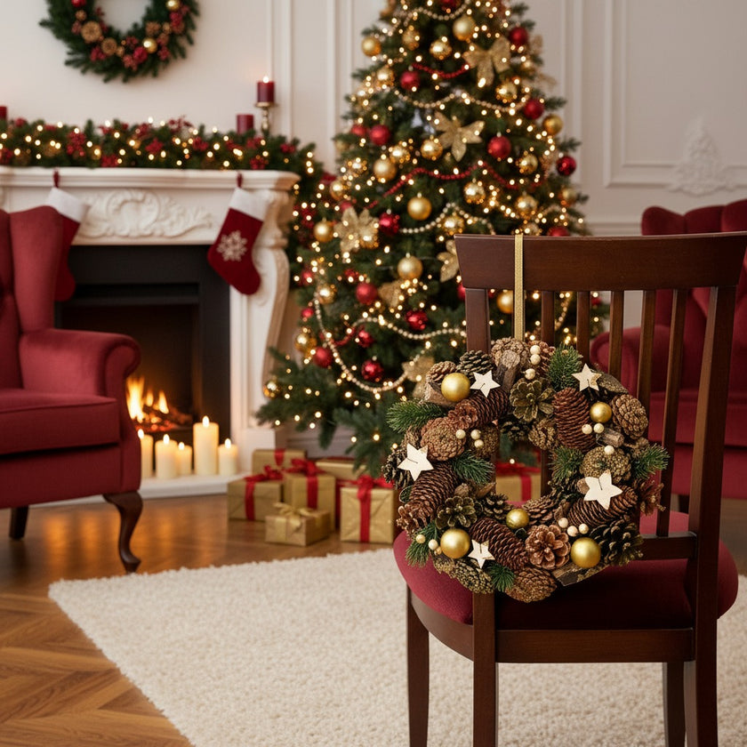 Coroniță Crăciun cu conuri și stele 33cm