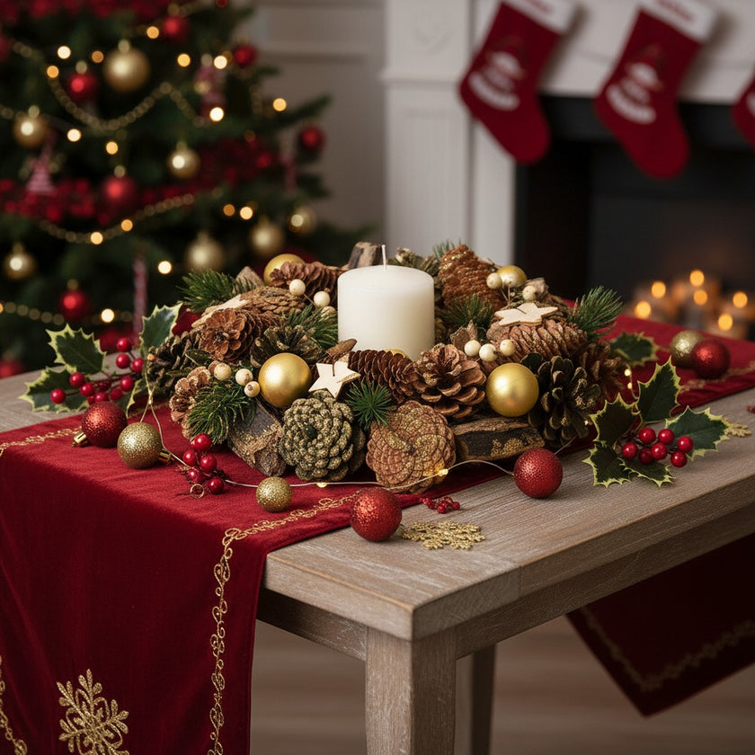 Coroniță Crăciun cu conuri și stele 33cm