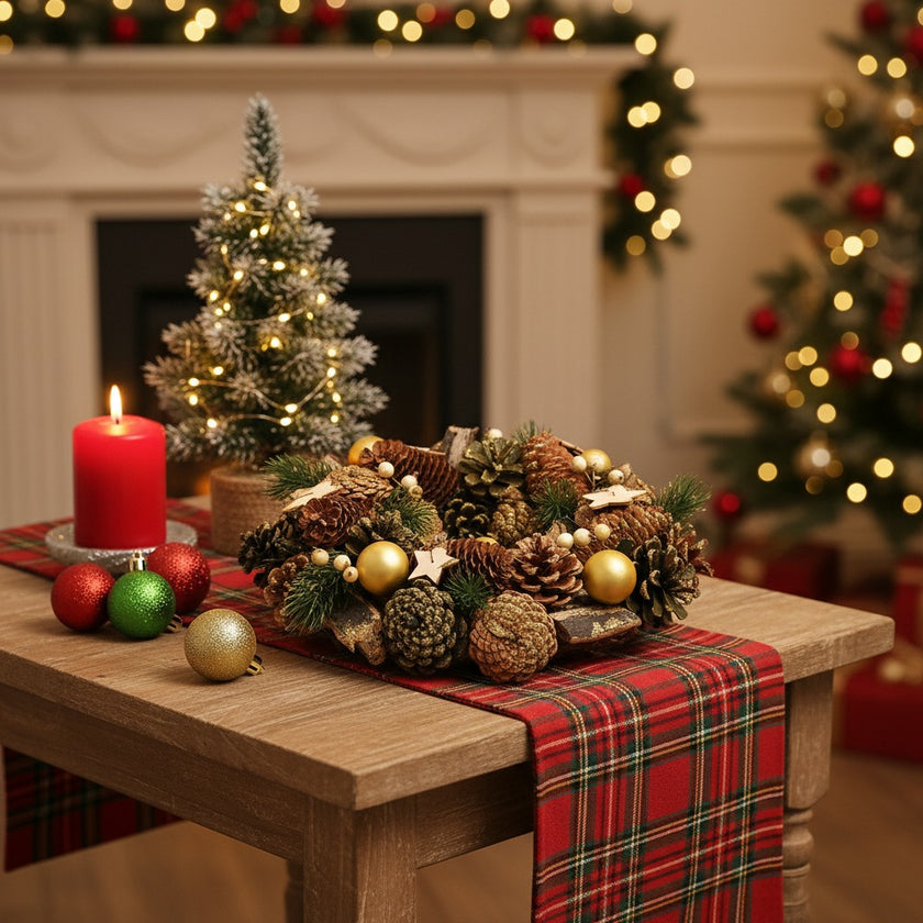 Coroniță Crăciun cu conuri și stele 33cm