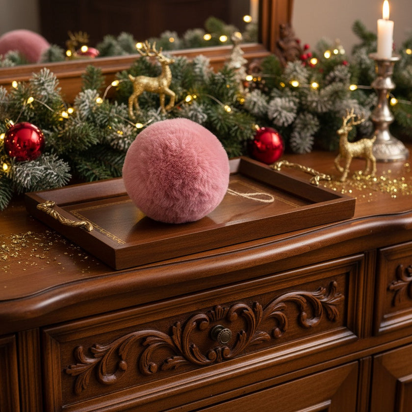 Glob Crăciun roz pufos