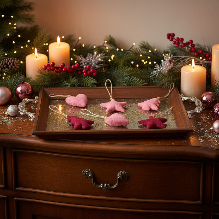 Set 6 ornamente catifelate Crăciun