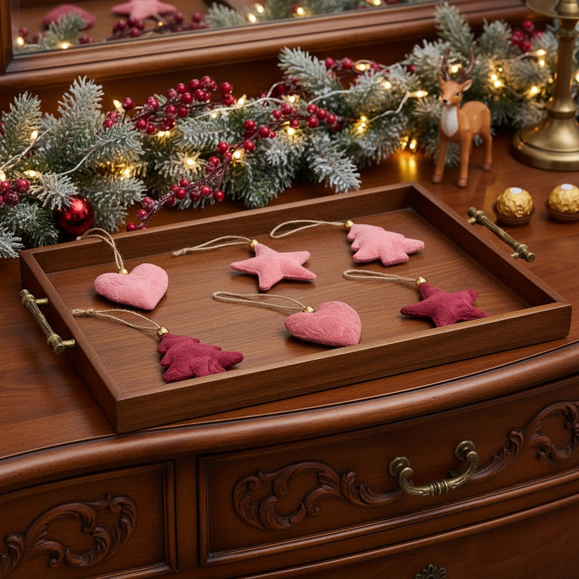 Set 6 ornamente catifelate Crăciun