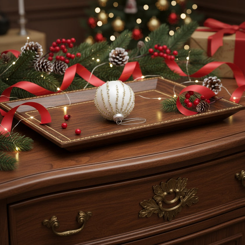 Glob Crăciun alb cu sclipici din sticlă