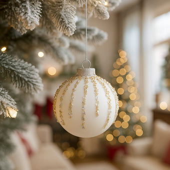 Glob Crăciun alb cu sclipici din sticlă