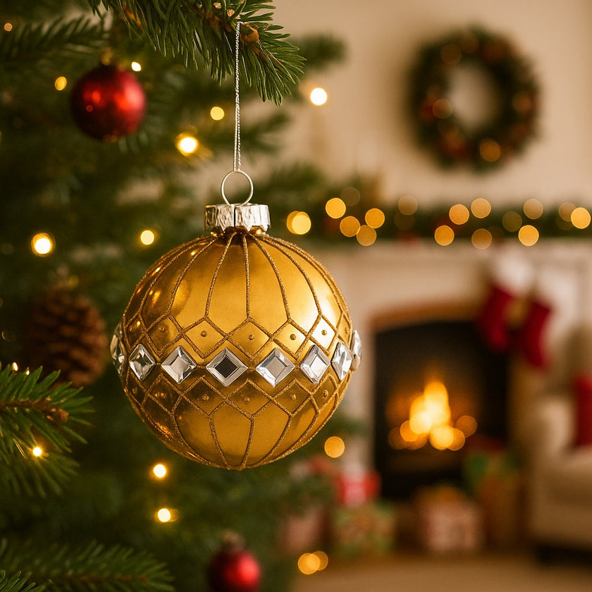 Glob Crăciun auriu din sticlă