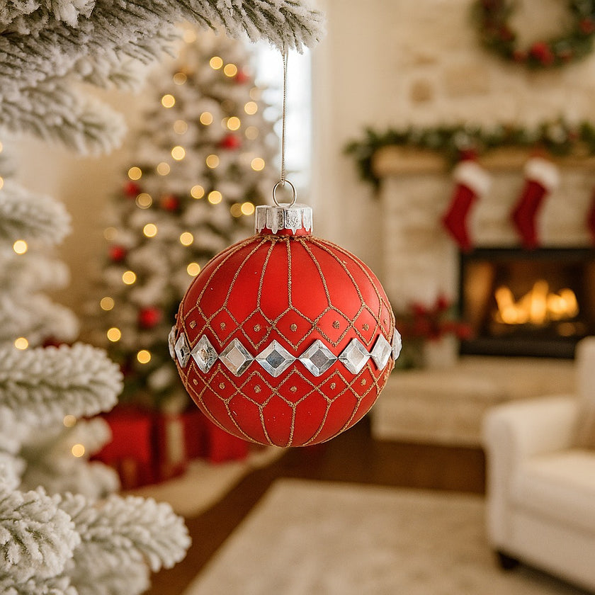 Glob Crăciun roșu din sticlă