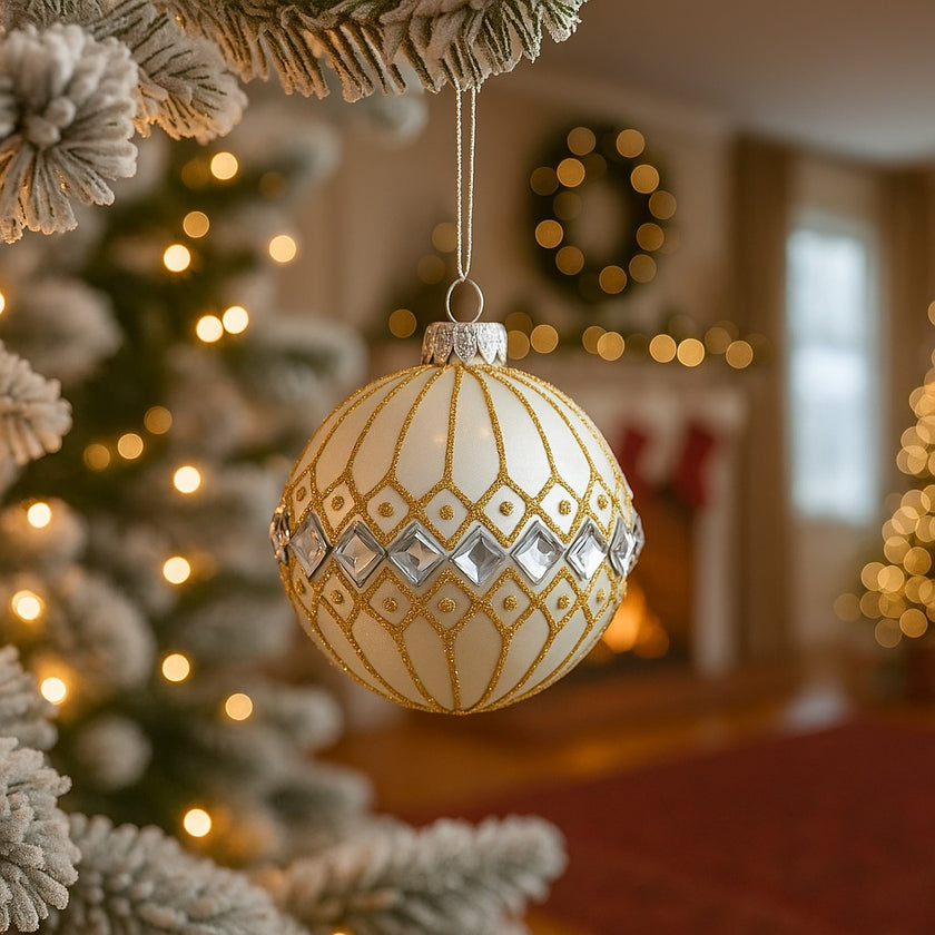 Glob Crăciun alb din sticlă