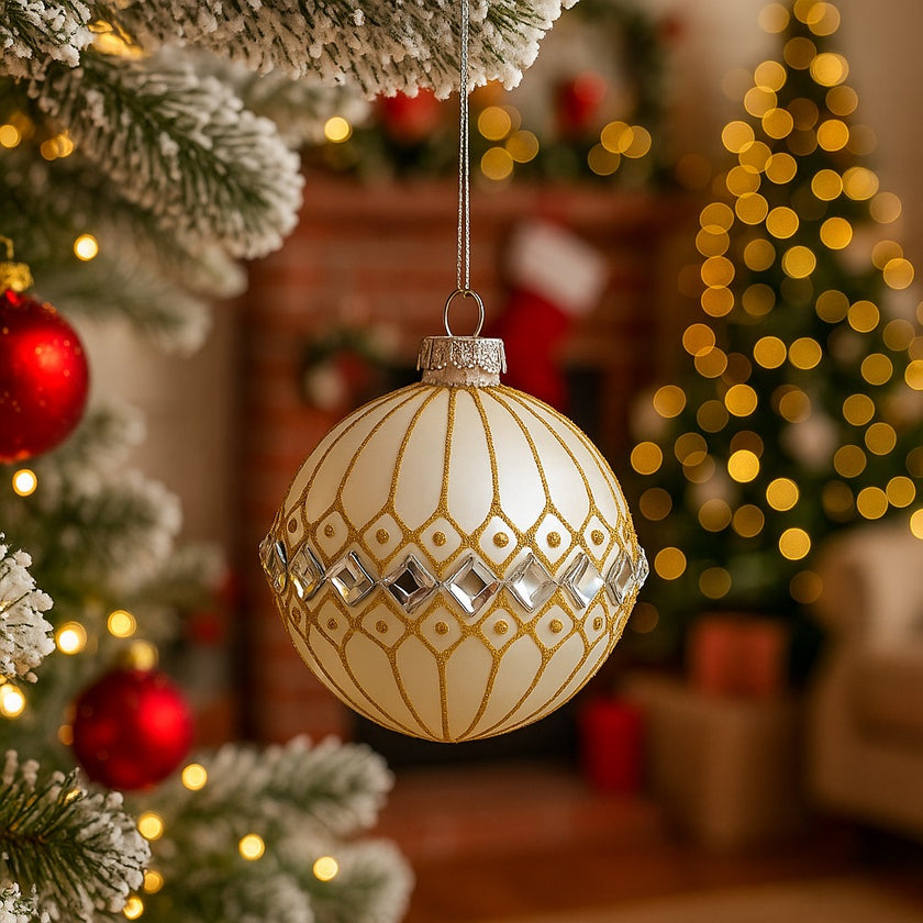 Glob Crăciun alb din sticlă