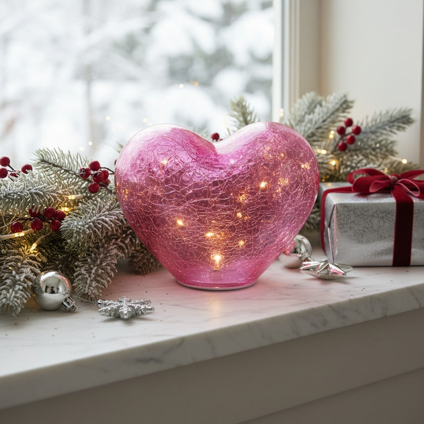 Inimă decorativă din sticlă cu lumini led