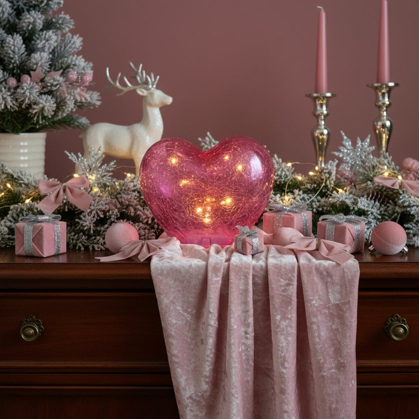 Inimă decorativă din sticlă cu lumini led