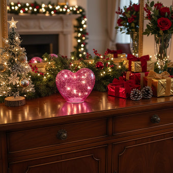 Inimă decorativă din sticlă cu lumini led