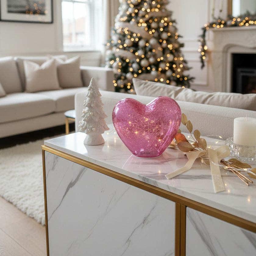Inimă decorativă din sticlă cu lumini led