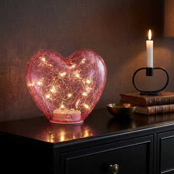 Inimă decorativă din sticlă cu lumini led