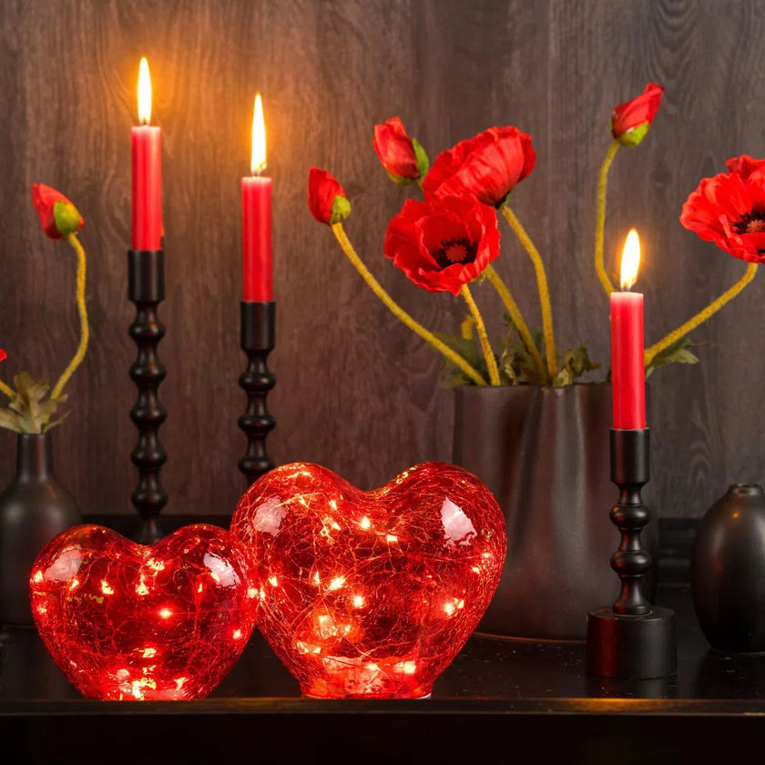 Inimă decorativă din sticlă cu lumini led