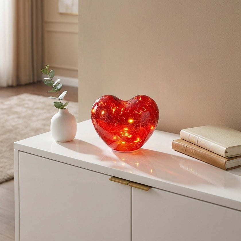 Inimă decorativă din sticlă cu lumini led