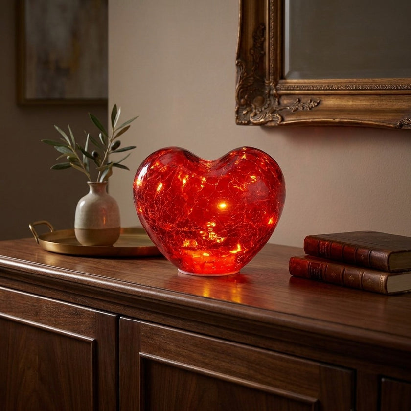 Inimă decorativă din sticlă cu lumini led