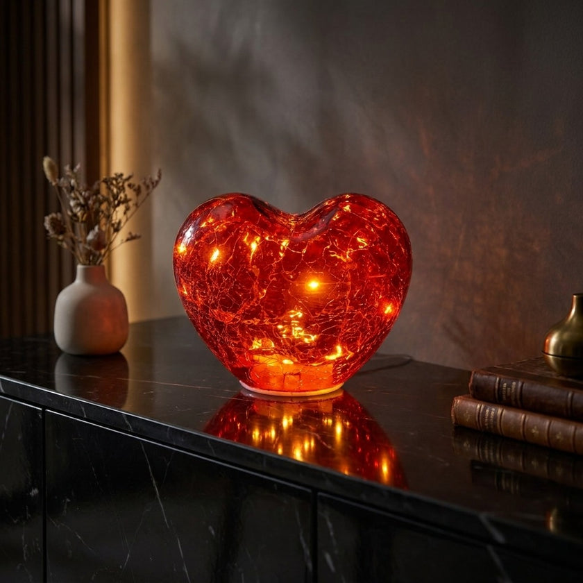 Inimă decorativă din sticlă cu lumini led