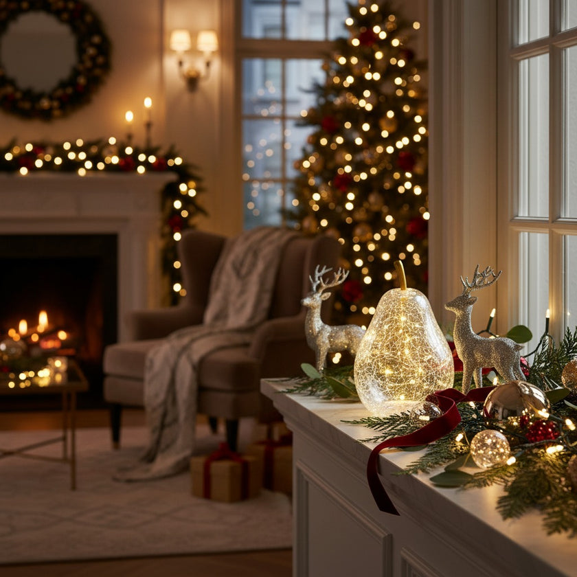 Pară decorativă din sticlă cu lumini led