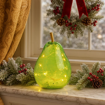 Pară decorativă din sticlă cu lumini led