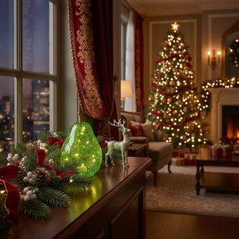 Pară decorativă din sticlă cu lumini led