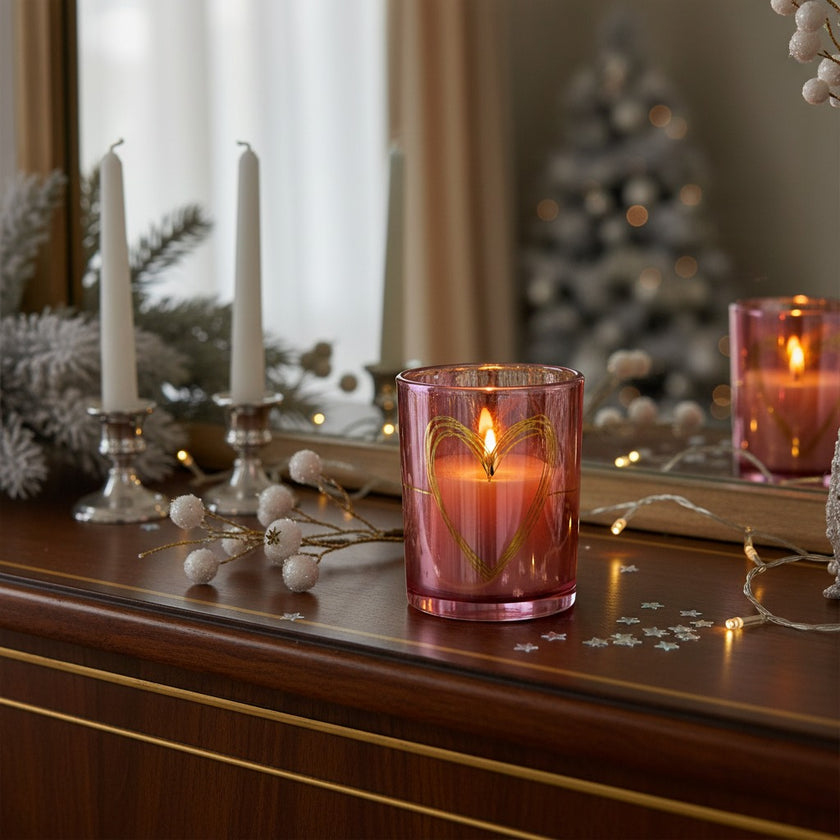Suport decorativ roz pentru lumânare