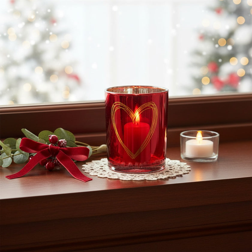 Suport decorativ roșu pentru lumânare