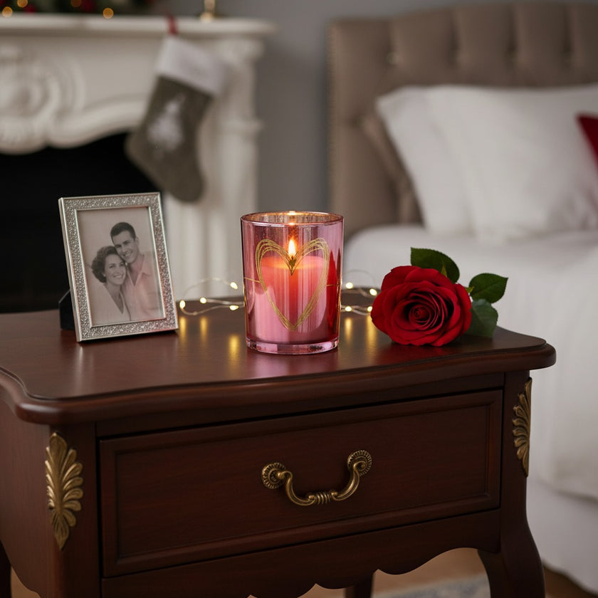 Suport decorativ roz pentru lumânare