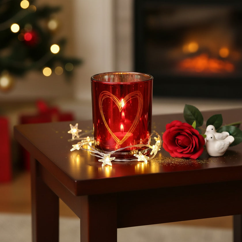 Suport decorativ roșu pentru lumânare