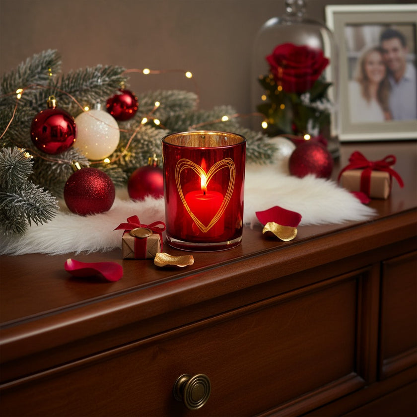 Suport decorativ roșu pentru lumânare