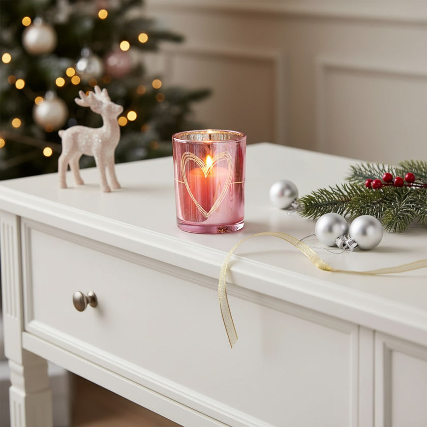 Suport decorativ roz pentru lumânare