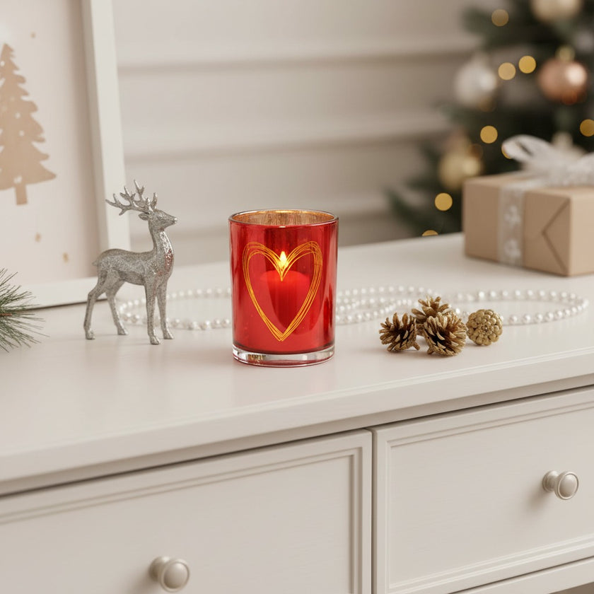 Suport decorativ roșu pentru lumânare