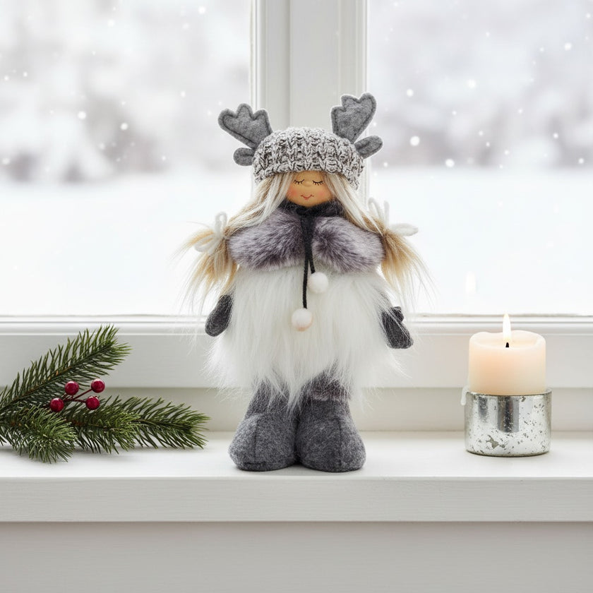 Figurină decorativă gri fetiță cu blăniță 21cm