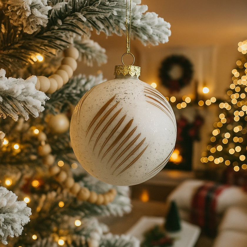 Glob Crăciun alb din sticlă