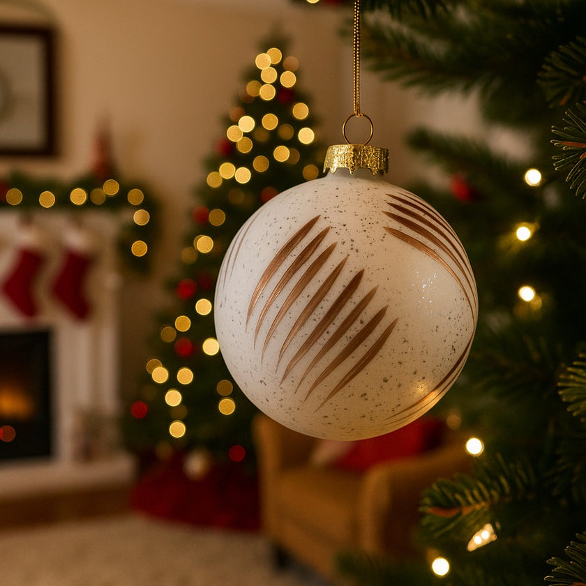 Glob Crăciun alb din sticlă