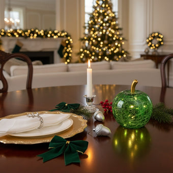 Măr decorativ din sticlă cu lumini led