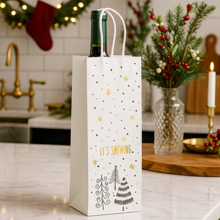 Pungă cadou cu brazi pentru sticlă