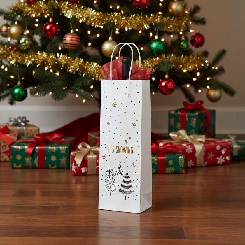 Pungă cadou cu brazi pentru sticlă