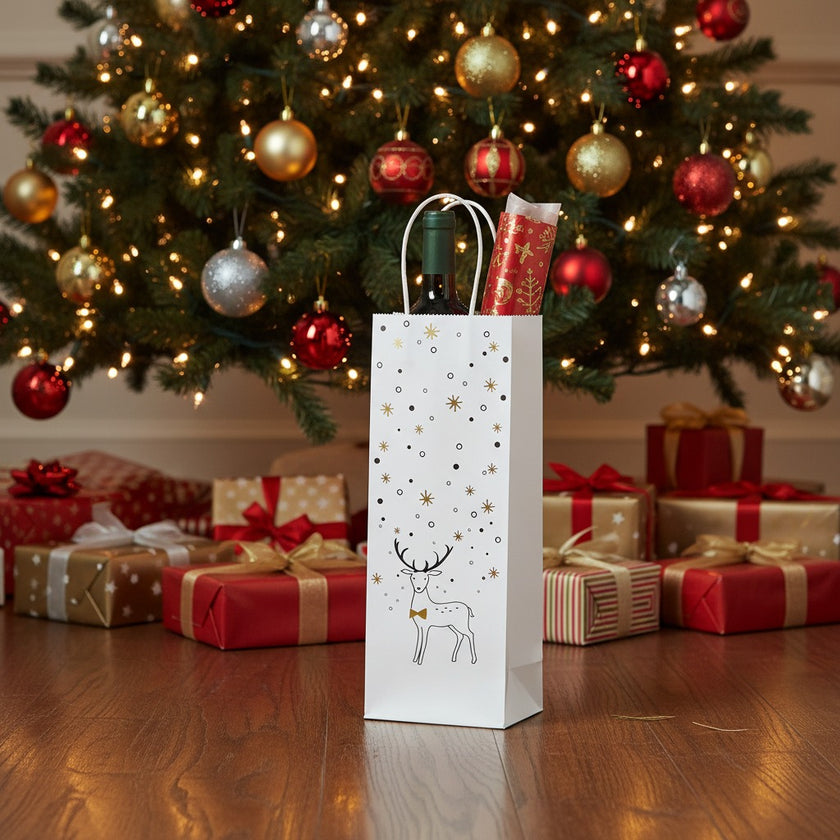 Pungă cadou cu ren pentru sticlă