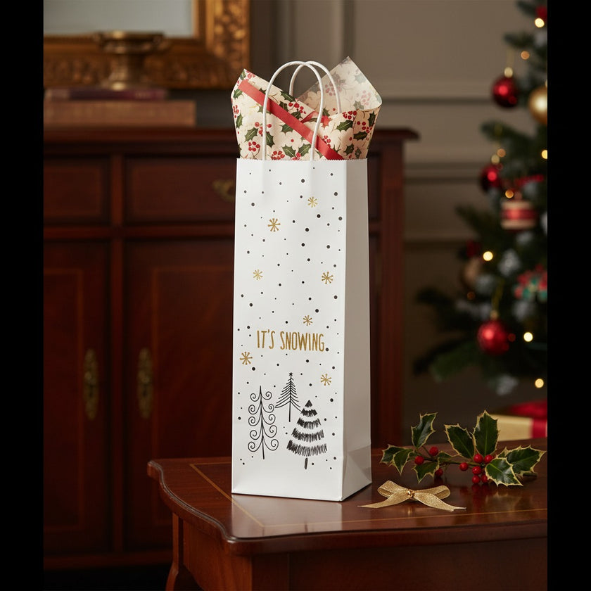 Pungă cadou cu brazi pentru sticlă