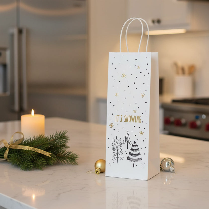 Pungă cadou cu brazi pentru sticlă