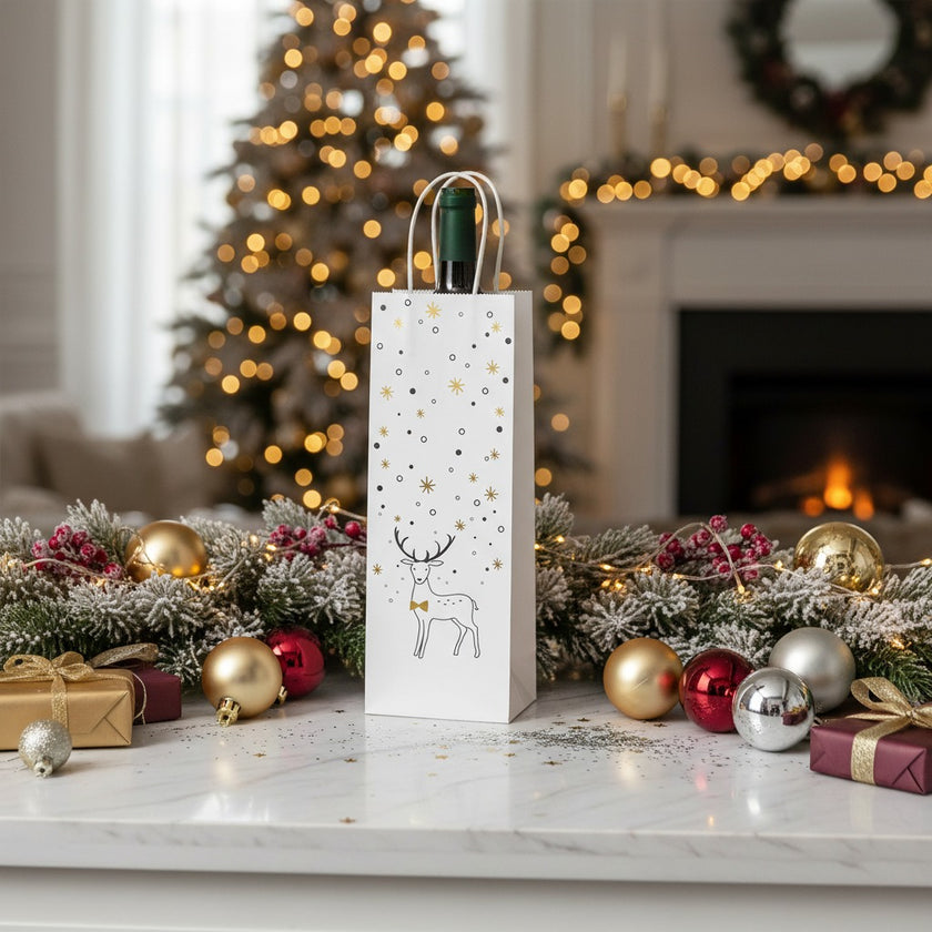 Pungă cadou cu ren pentru sticlă